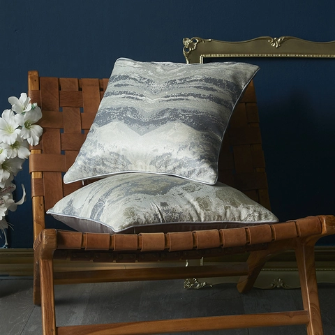 Luxe Hoge Precisie Jacquard Kussensloop Modern Geometrisch Marmeren Textuur Kussenhoes Met Gepaspelde Rand Voor Huisdecoratie