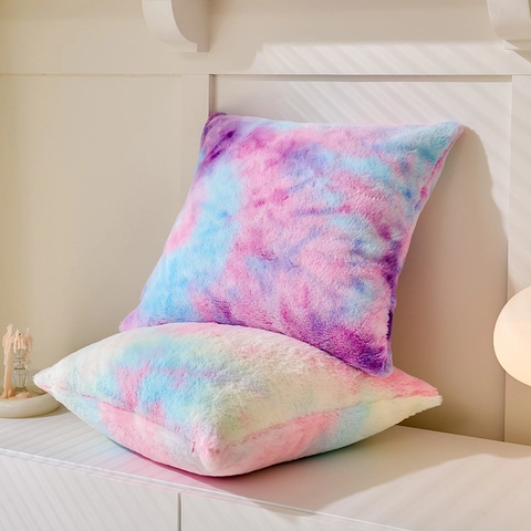 Διακοσμητική Λούτρινη Θήκη Μαξιλαριού Tie-Dye Μαλακό Ουράνιο Τόξο Τετράγωνο Κάλυμμα για Καναπέ Καθιστικό Υπνοδωμάτιο