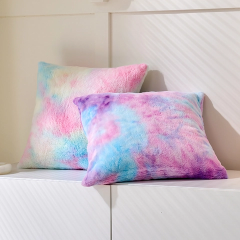 Διακοσμητική Λούτρινη Θήκη Μαξιλαριού Tie-Dye Μαλακό Ουράνιο Τόξο Τετράγωνο Κάλυμμα για Καναπέ Καθιστικό Υπνοδωμάτιο