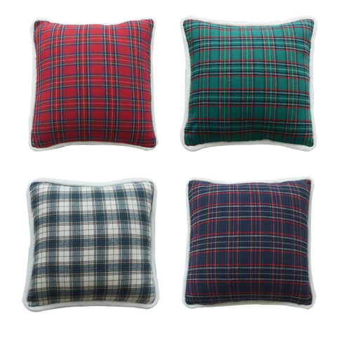 Kerst Ruit Kussensloop Met Witte Imitatie Lamsvacht Bies Zachte Katoenen Tartan Kussenhoes Voor Bank Vakantie Decoratie