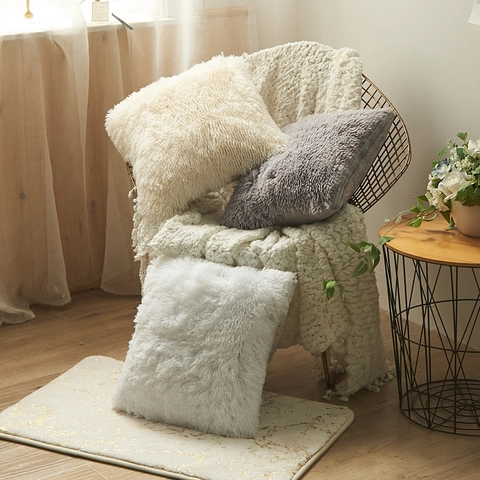 Shaggy Faux Fur Pillow Case Soft Plush Square Cushion Cover For Sofa Living Room Bedroom Decor Comfortable Throw Pillowcase
