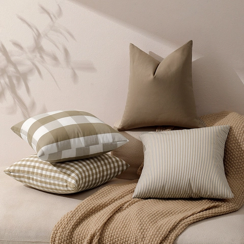 Minimalistisch Khaki Kariert Gestreift Kissenbezug Sofa Kissenhülle Modern Polyester Dekorativer Kissenbezug Für Wohnzimmer