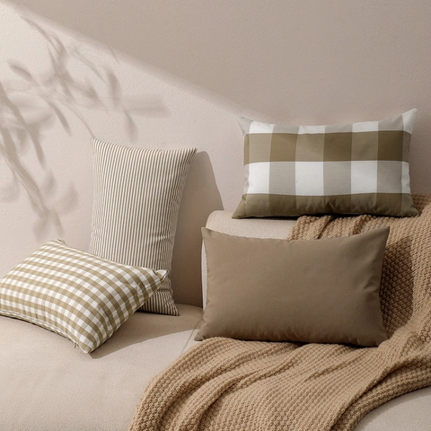Minimalistisch Khaki Kariert Gestreift Kissenbezug Sofa Kissenhülle Modern Polyester Dekorativer Kissenbezug Für Wohnzimmer