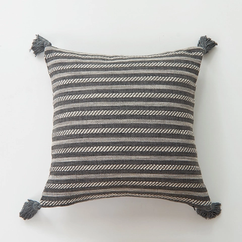 Nordic Cotton Linen Textured Cushion Cover With Tassels Plaid Striped Geometric Decorative Pillowcase For Sofa Living Room