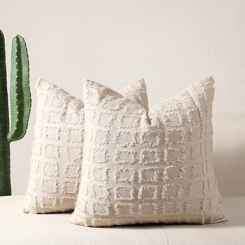 Getuftet Karo Kissenbezug Boho Minimalistisch Kissenhülle Für Sofa Wohnzimmer Deko Quadratisch Lendenkissenbezug