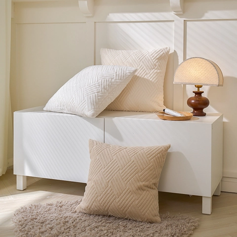 Federa per Cuscino in Peluche Geometrico Minimalista Moderno con Rilievo su Due Lati Decorativo Morbido Cuscino per Divano Casa