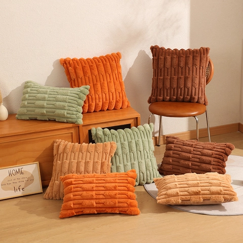 Kissenbezug Aus Kaninchenfell-Imitat Gestreift Dekorativ Weiche Strukturierte Kissenhülle Für Wohnzimmer Sofa Schlafzimmer Deko