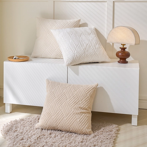 Federa per Cuscino in Peluche Geometrico Minimalista Moderno con Rilievo su Due Lati Decorativo Morbido Cuscino per Divano Casa
