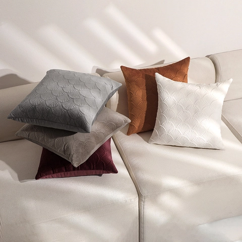 Vintage Holland Fluweel Reliëf Kussenhoes Waaier Patroon Decoratieve Kussenhoes Voor Sofa Woonkamer Herfst Winter Thuis