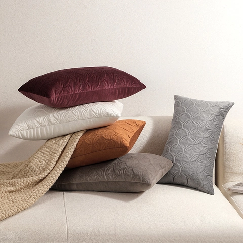 Vintage Holland Fluweel Reliëf Kussenhoes Waaier Patroon Decoratieve Kussenhoes Voor Sofa Woonkamer Herfst Winter Thuis