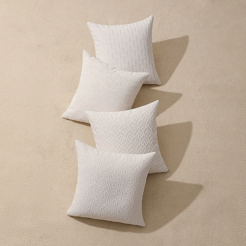 Federa per Cuscino Jacquard in Ciniglia con Rilievo 3D Stile Francese Crema Fodera Decorativa per Divano Soggiorno