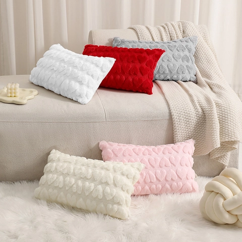 Luxe Zachte Pluche Hart Reliëf Kussensloop 3D Liefde Patroon Decoratieve Kussenhoes Voor Sofa Woonkamer Valentijnsdag Cadeau