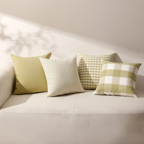 Grasgroen Sofa Kussensloop Gingham Gestreepte Effen Kleur Polyester Canvas Garen Geverfd Decoratieve Kussenhoes Thuis