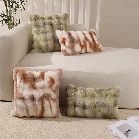 Federa in Pelliccia di Coniglio Sintetica Peluche Tie-Dye Velluto a Bolle Copricuscino Moderno Minimalista Federa Decorativa Per Divano