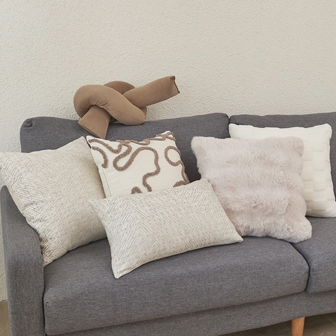 Federa per Cuscino Moderna Minimalista a Righe Tufted in Finta Lana d'Agnello Geometrica per Divano Soggiorno Casa