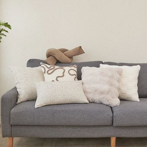 Federa per Cuscino Moderna Minimalista a Righe Tufted in Finta Lana d'Agnello Geometrica per Divano Soggiorno Casa