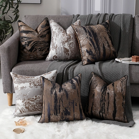 Luxe Abstract Marmerpatroon Jacquard Kussenhoes Met Piping Decoratieve Vierkante Kussensloop Voor Bank Slaapkamer Huisdecoratie