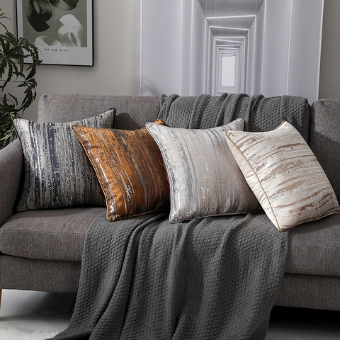 Taie d'Oreiller Décorative à Rayures Abstraites Texture Métallique en Polyester Housse de Coussin pour Canapé Salon Chambre Lit Décoration Maison Style Luxe Léger Vintage Carré