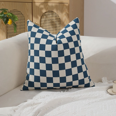 Moderner Chenille Schachbrett Kissenbezug Dekoratives Quadratisches Sofakissen Für Wohnzimmer Schlafzimmer Quadratischer Kissenbezug