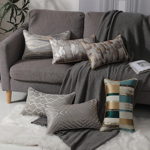 Moderner Luxus Jacquard Lendenkissen Bezug Geometrisch Abstrakt Gestreift Dekokissen Bezug Für Sofa Wohnzimmer Deko