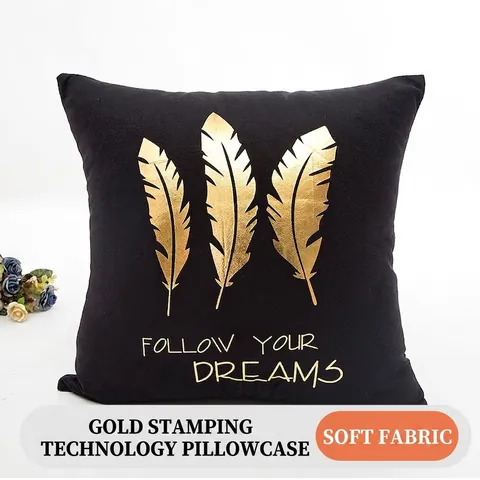 Federa Moderna in Lamina d'Oro Copricuscino in Velluto Nero Con Stampa Geometrica Piuma Lettera Decorazione Divano Casa