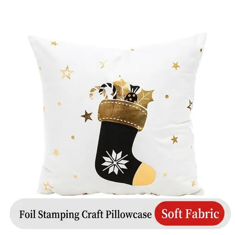 Merry Christmas Goldprägung Kissenbezug Weiß Schwarz Sofa Kissenhülle Festliche Dekorative Dekokissen Bezug Home Decor