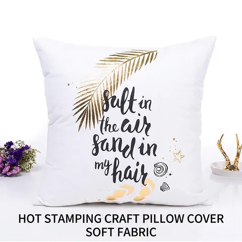 Modern Luxury Gold Stamping Decorative Pillow Case White Square Cushion Cover Heart Pineapple Shell Pattern For Sofa Home Decor