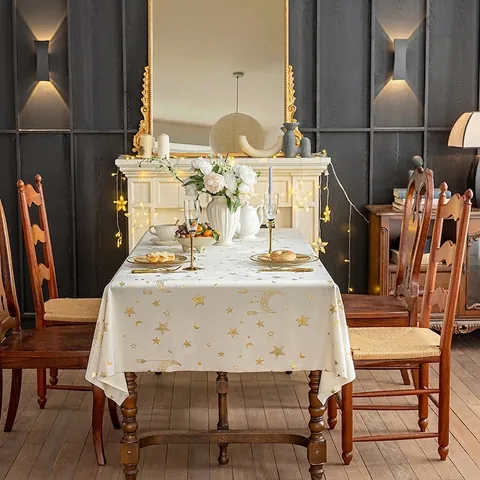 Luxury Starry Moon Gold Stamping Velvet Tablecloth Nordic Minimalist Rectangular Dining Table Cover For Home Party Decor