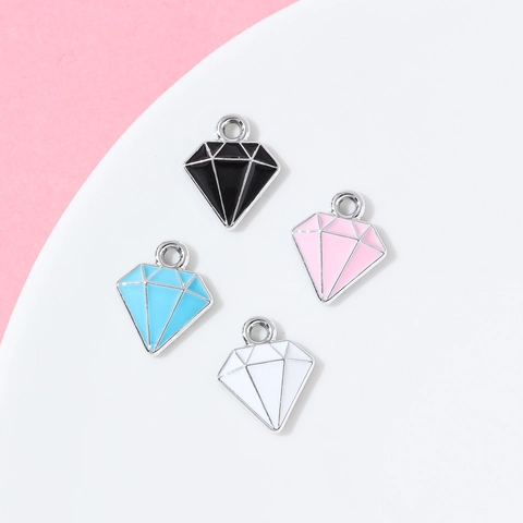 Colgante de Aleación con Forma de Diamante Esmaltado para Mujer Bricolaje Fabricación de Joyas Collar Pendiente Dijes Accesorios de Color Sólido