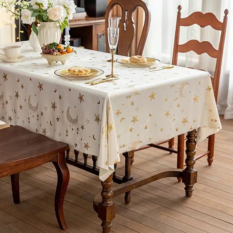 Luxury Starry Moon Gold Stamping Velvet Tablecloth Nordic Minimalist Rectangular Dining Table Cover For Home Party Decor