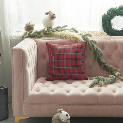 Kerst Gebreide Kussensloop Polyester Rood Groen Ruitjes Decoratieve Kussenhoes Voor Bank Couch Noords Huis Decoratie Winter