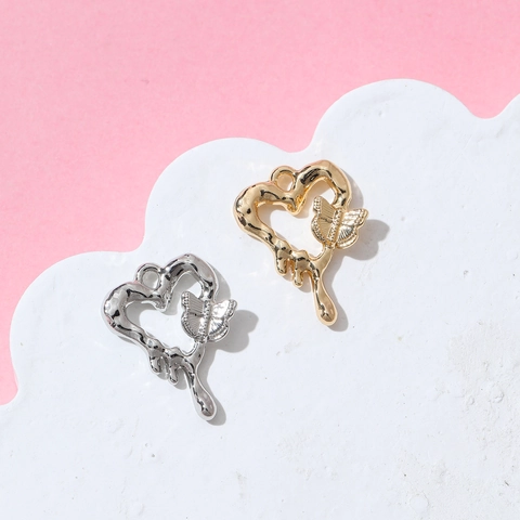 Alloy Vintage Bow Knot Heart Butterfly Pendants Gold Silver Plated Liquid Metal Lava Style DIY Jewelry Making Charms Accessories