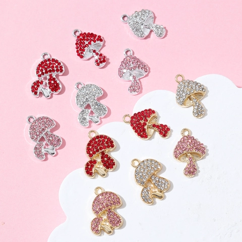 Mushroom Charms Pave Rhinestone Alloy Pendants For DIY Bracelet Necklace Jewelry Making Cute Fruit Food Fashion Accessories