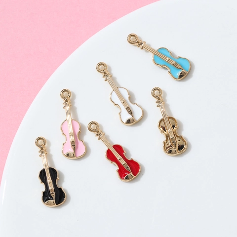 Alloy Enamel Violin Shaped Charms For DIY Jewelry Making Colorful Musical Instrument Pendants For Necklace Bracelet Craft