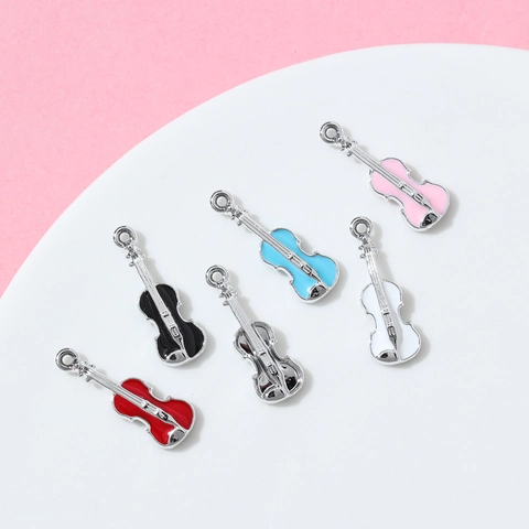 Alloy Enamel Violin Shaped Charms For DIY Jewelry Making Colorful Musical Instrument Pendants For Necklace Bracelet Craft
