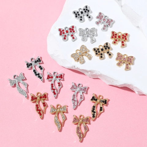 Elegant Alloy Rhinestone Bow Pendant Only Without Chain Bowknot Charm For DIY Necklace Earring Jewelry Making Accessories
