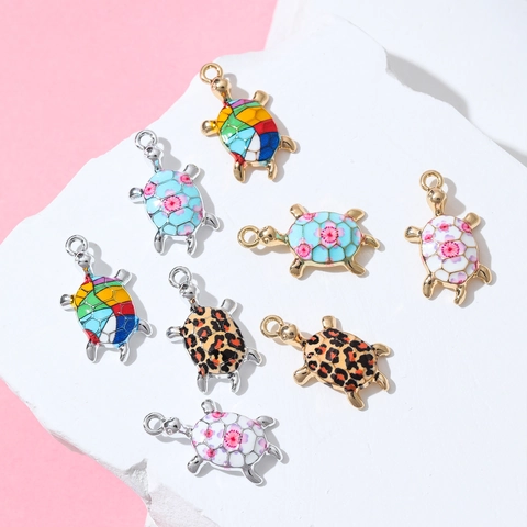 DIY Legierung Emaille Schildkröte Anhänger Leopardenmuster Blumen Tiermotive Charms Für Halskette Ohrring Armband Schmuckherstellung