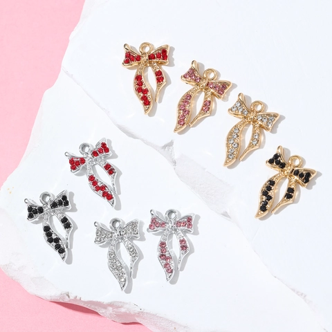 Elegant Alloy Rhinestone Bow Pendant Only Without Chain Bowknot Charm For DIY Necklace Earring Jewelry Making Accessories