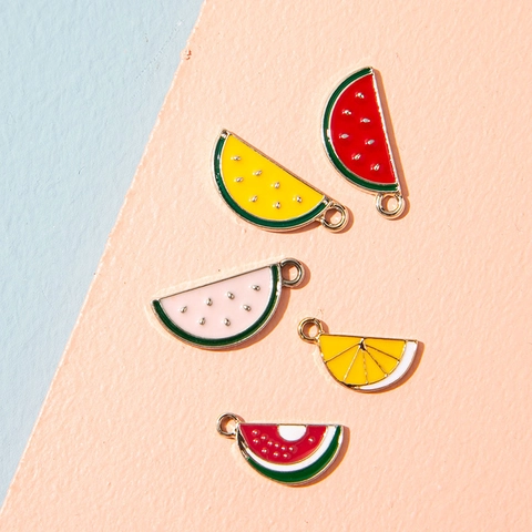 Summer Cartoon Fruit Watermelon Lemon Slice Alloy Oil Dripping Pendant DIY Bracelet Jewelry Making Accessory Small Charms