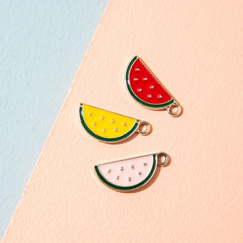 Summer Cartoon Fruit Watermelon Lemon Slice Alloy Oil Dripping Pendant DIY Bracelet Jewelry Making Accessory Small Charms