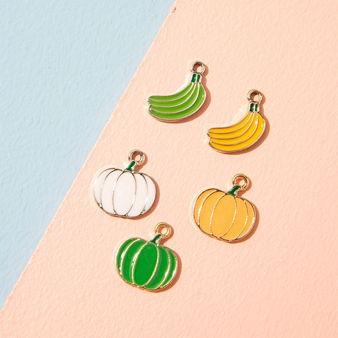 Alloy Enamel Fruit Vegetable Charms Banana Pumpkin Pendants For DIY Jewelry Making Necklace Bracelet Accessory