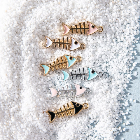 Cartoon Fish Bone Alloy Enamel Pendant For DIY Earring Necklace Bracelet Handmade Jewelry Making Craft Accessory For Women