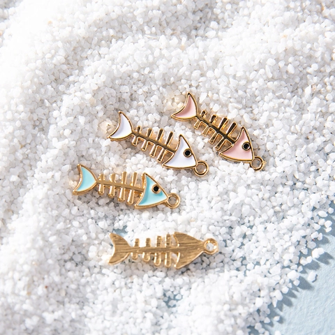 Cartoon Fish Bone Alloy Enamel Pendant For DIY Earring Necklace Bracelet Handmade Jewelry Making Craft Accessory For Women