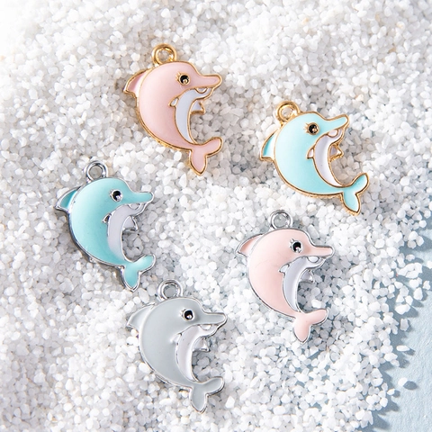 Cartoon Dolphin Enamel Alloy Pendant For DIY Jewelry Making Charm For Necklace Bracelet Keychain Women Accessories
