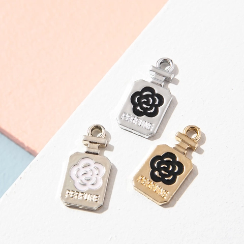 Perfume Bottle Alloy Pendant With Camellia Flower Enamel Drip Oil DIY Jewelry Accessories For Bracelet Necklace Making Women