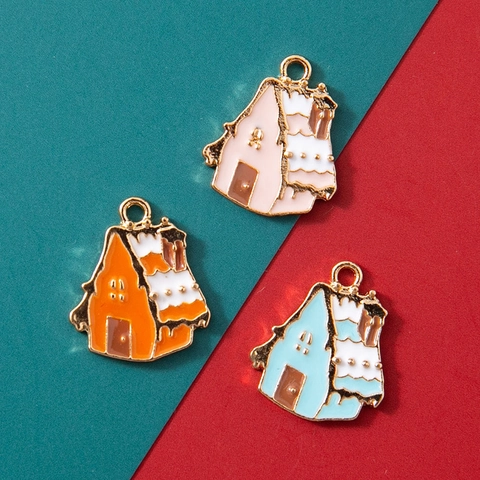 Weihnachten Schneehaus Emaille Anhänger Aus Legierung Für DIY Schmuckherstellung Halskette Armband Cartoon Winter Haus Zubehör
