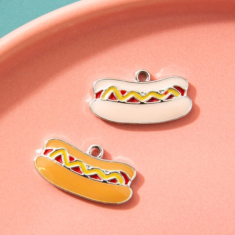 Cartoon Hotdog Vorm Legering Emaille Charms Goud Zilver Plating Druppel Olie Voedsel Hanger Voor DIY Armband Sieraden Maken