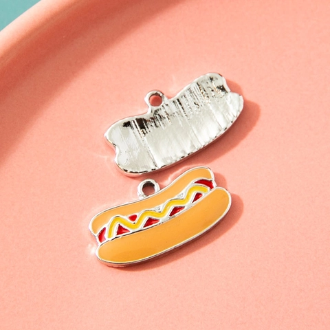 Cartoon Hotdog Vorm Legering Emaille Charms Goud Zilver Plating Druppel Olie Voedsel Hanger Voor DIY Armband Sieraden Maken
