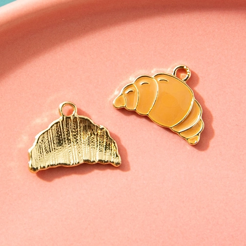 DIY Croissant Shape Enamel Alloy Pendants Cute Food Bread Charms For Jewelry Making Bracelet Necklace Keychain Accessories