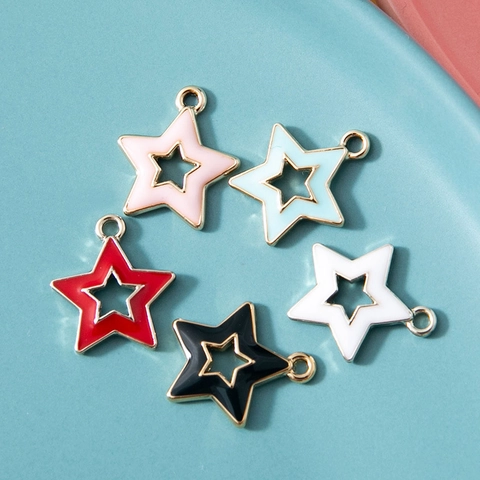Colgantes de Estrella de Cinco Puntas Huecos de Aleación de Esmalte para Hacer Joyería DIY Pulsera Llavero Accesorios Multicolor Chapados en Oro Plata